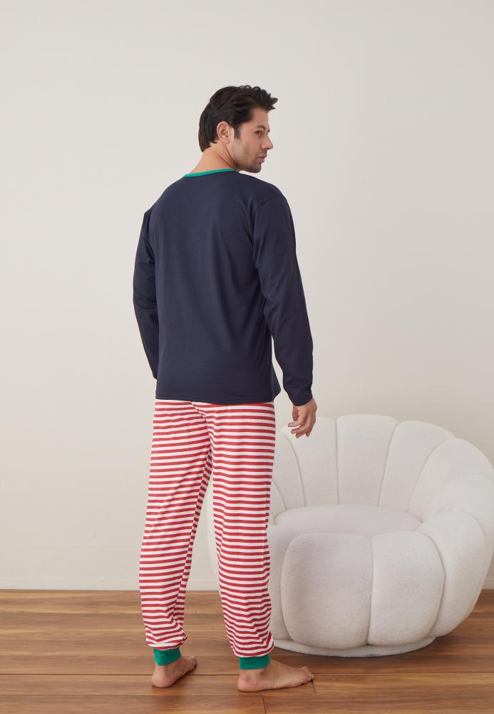 Pijama barbati Craciun "SANTA" , maneca lunga ,pantaloni lungi,Culoare Bleumarin ,Engros